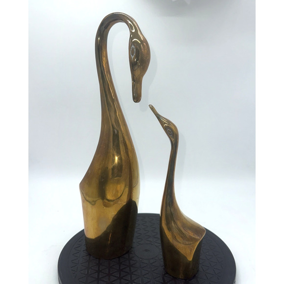 Pair Of Mid Century Large And Small Metal Brass Swans Rosenthal - Picture 1 of 8